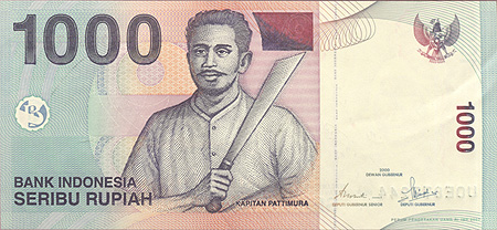 Купюра "1000 рупий" Индонезия, 2000 год заломы в правой половине купюры инфо 3036j.