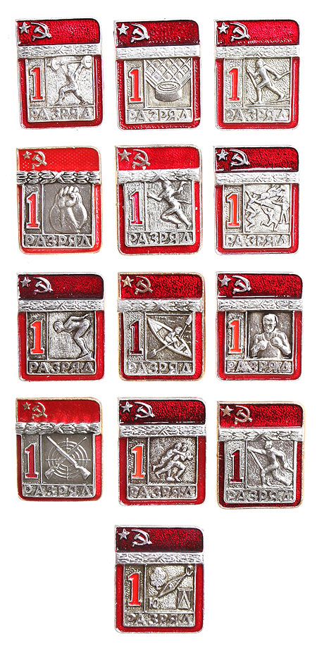 Первый разряд Комплект из 13 значков Металл, эмаль СССР, вторая половина ХХ века 1976 г инфо 10479k.