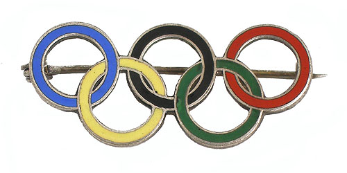 Знак "Олимпийские кольца" Металл, серебрение, эмаль Германия, первая половина XX века состоянии На обороте гравировка: "GES GESCH" инфо 10482k.