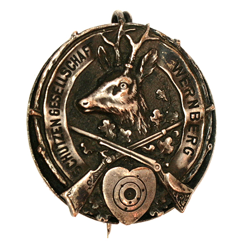 Значок "Охотничий" Металл Германия, начало ХХ века "Schutzen Gesellschaft Wernberg" Сохранность хорошая инфо 10713k.