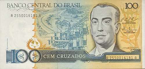 Купюра "100 крузадо" Бразилия, вторая половина XX века с 1956 по 1961 год инфо 12613k.